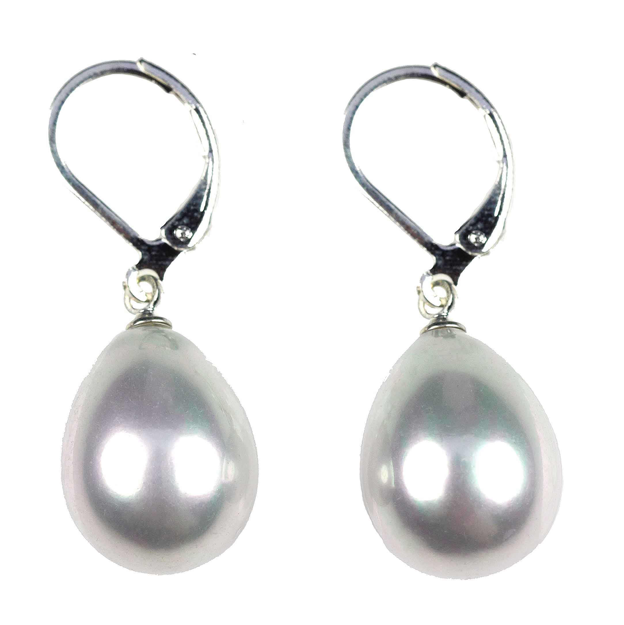 Licht grijze mother of pearl parel oorbellen en zilver edelstaal | Nolly