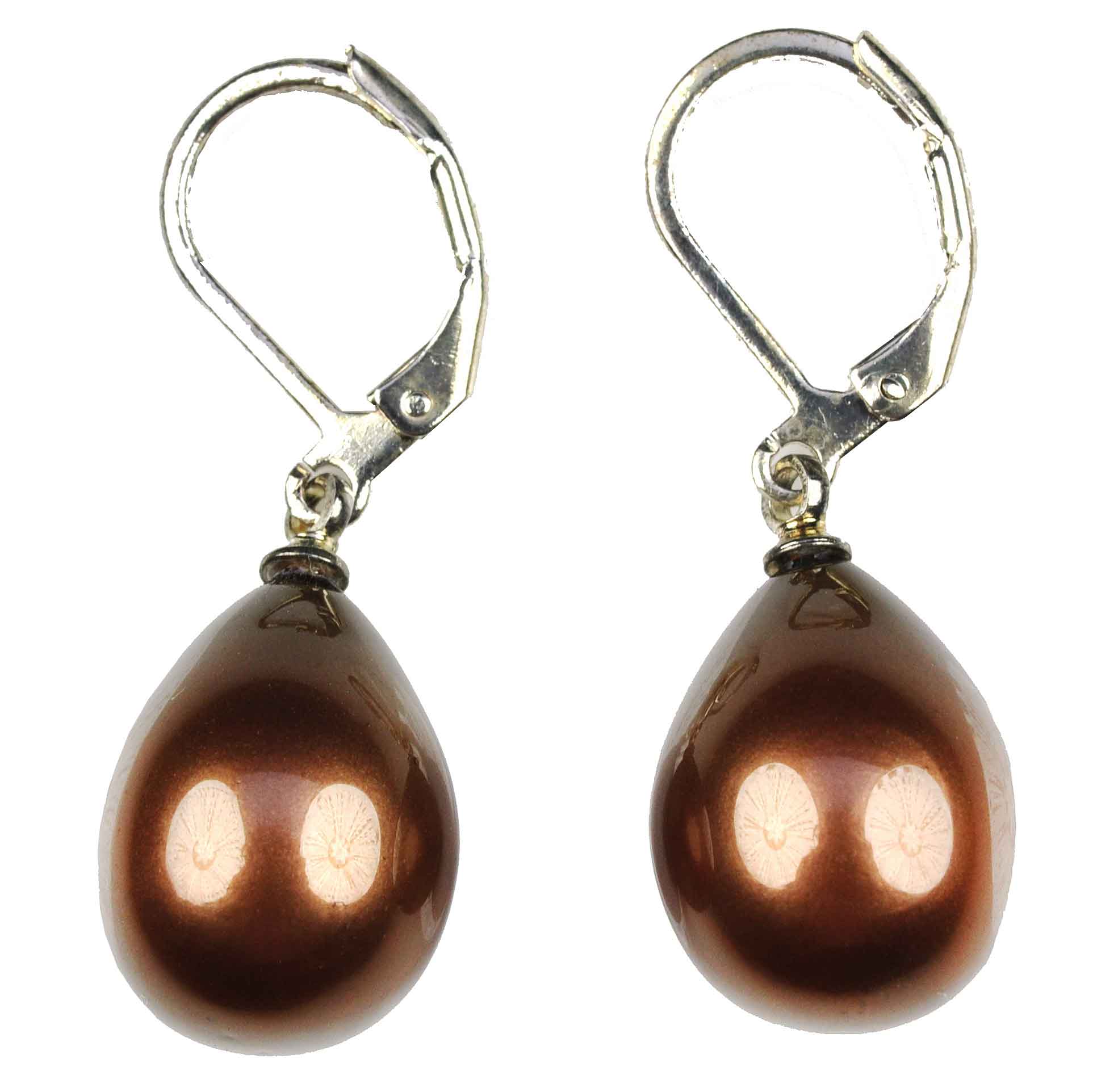 Bruine mother of pearl parel oorbellen met zilver edelstaal | Bolly