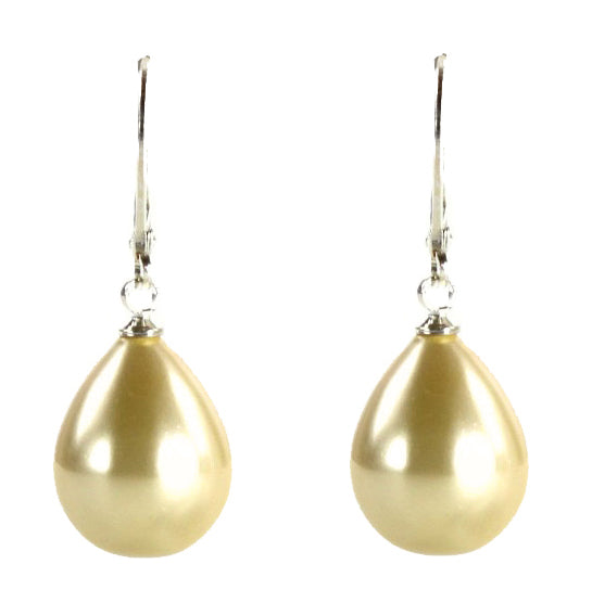 Gele mother of pearl parel oorbellen met zilver edelstaal vooraanzicht | Lolly