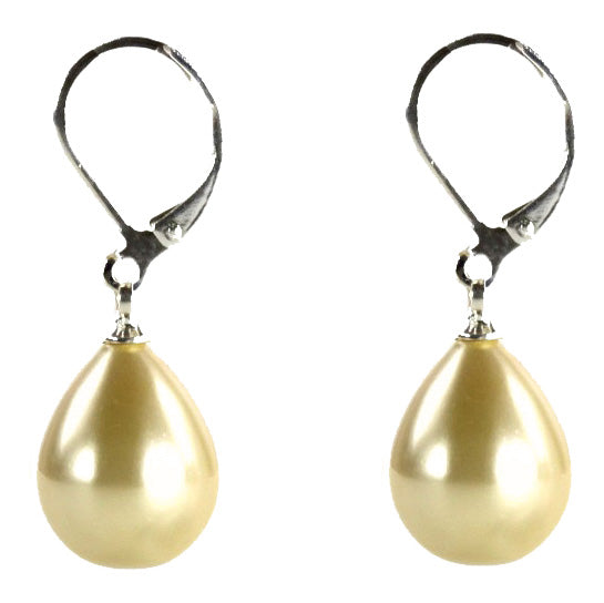 Gele mother of pearl parel oorbellen met zilver edelstaal | zijaanzicht | Lolly