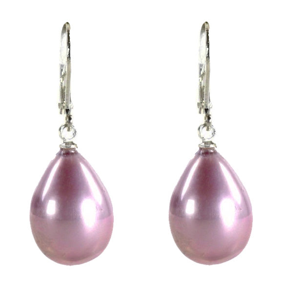 Roze mother of pearl parel oorbellen met zilver edelstaal vooraanzicht | Holly