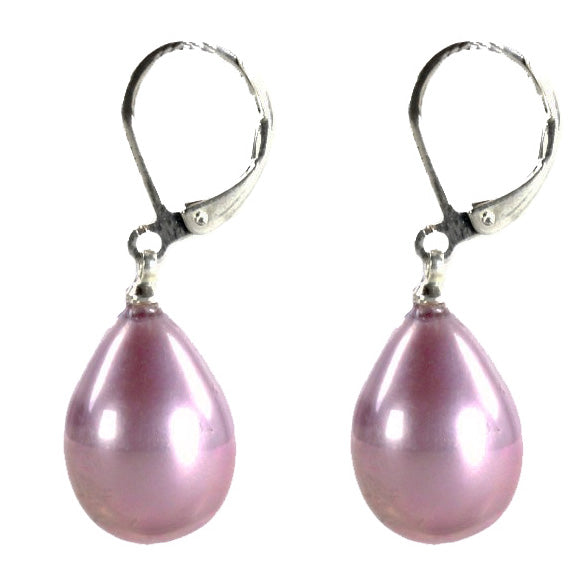 Roze mother of pearl parel oorbellen met zilver edelstaal zijaanzicht | Holly