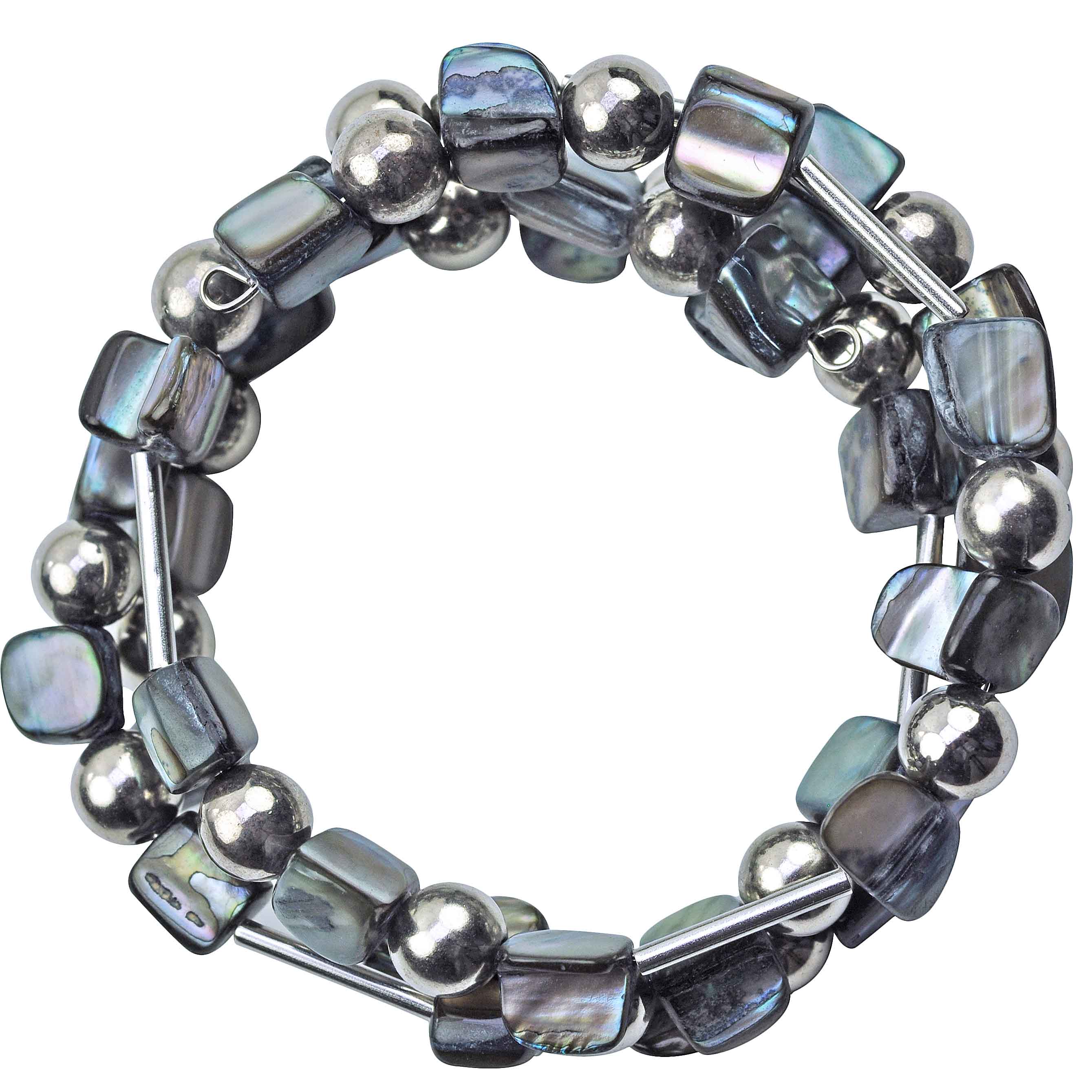 Grijs parelmoeren wikkelarmband, bovenaanzicht | Wrap Shell Grey