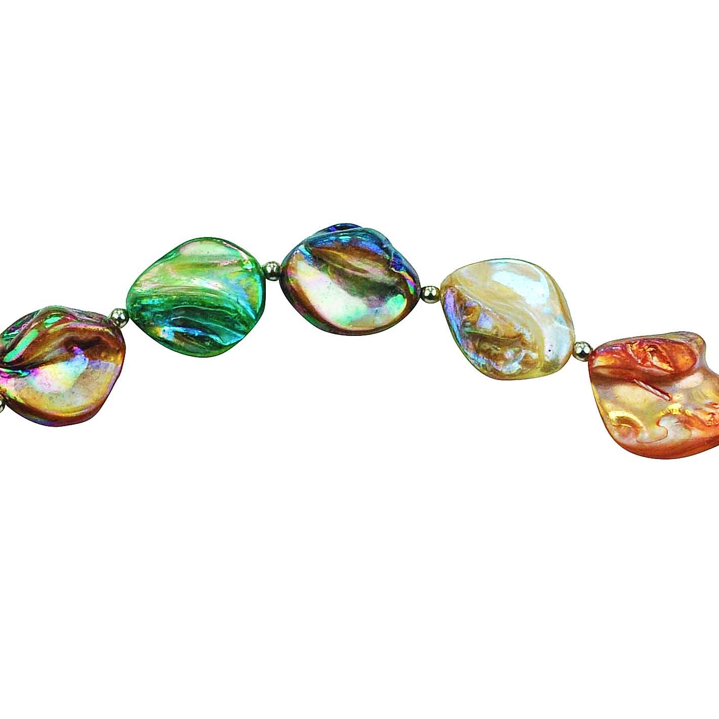 Detail van vrolijk gekleurde parelmoeren schelpen ketting | Shall AB Mix