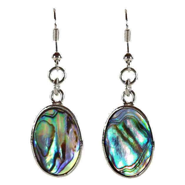 Parelmoeren oorbellen met abaloon en sterling zilver (925), vooraanzicht | Abalone Shell Oval