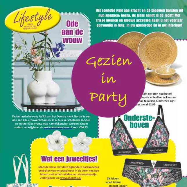 Witte parelmoeren oorknopjes met bloem en stras steentje, gezien in tijdschrift Party | Big Flower Bling