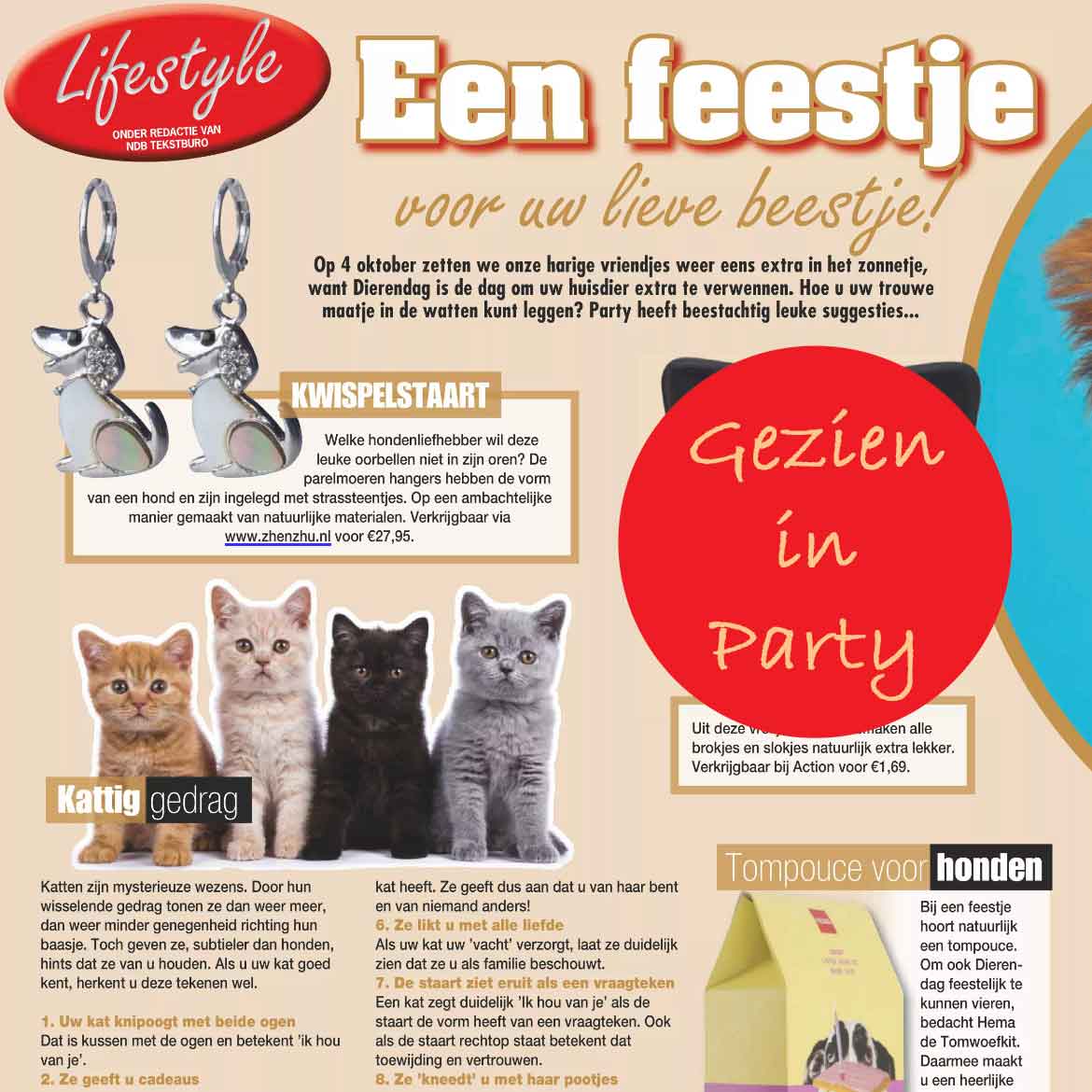 Oorringen met parelmoeren hanger in vorm van hond met stras stenen en zilver edelstaal gezien in tijdschrift Party | Shell Dog