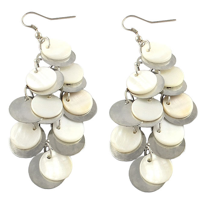 Lange witte parelmoeren oorbellen met sterling zilver 925 | White Shell Circles