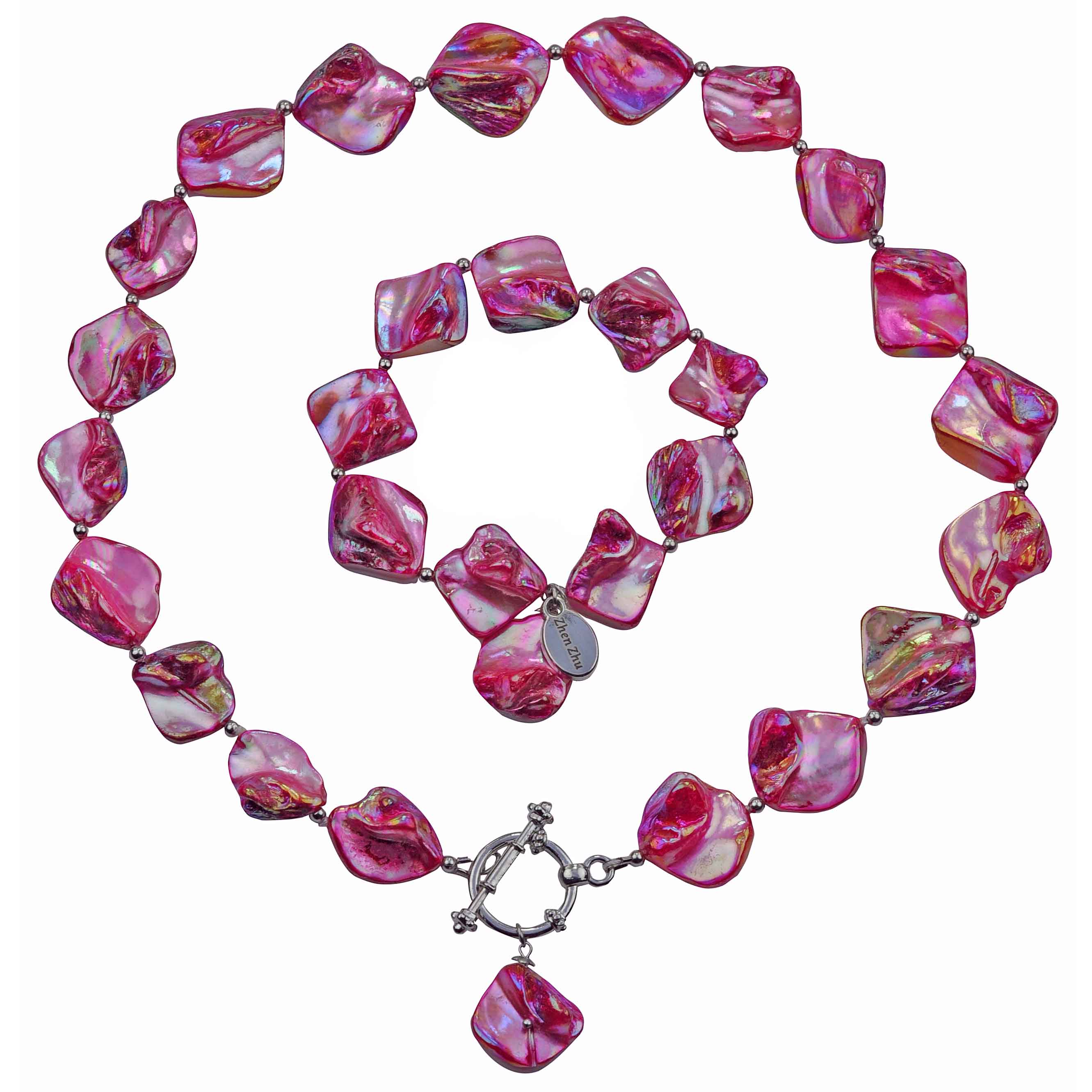 Pink gekleurde parelmoeren schelpen set bestaande uit parelmoeren ketting en armband | set Shell AB Pink