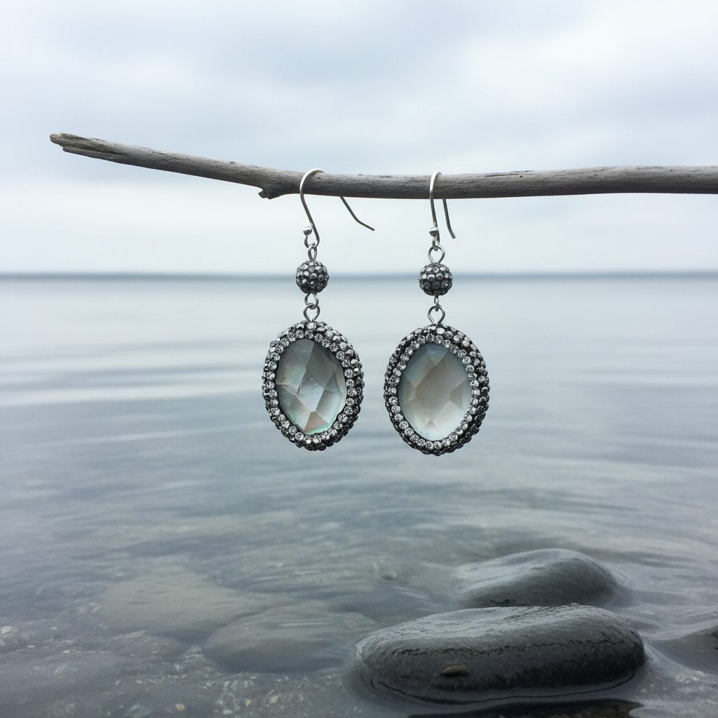 Oorbellen aan takje - vierkant formaat