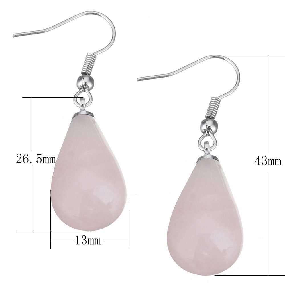 Maten van roze edelstenen oorbellen met rozenkwarts in druppel vorm en sterling zilver (925) met maatindicatie | Rosé Quartz Big Drop