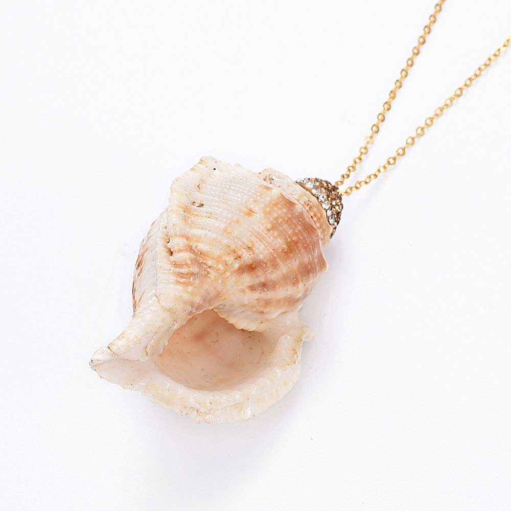 Schelpenketting met goud edelstaal en glitters achterkant | Schelpen ketting Bright Golden Spiral Shell