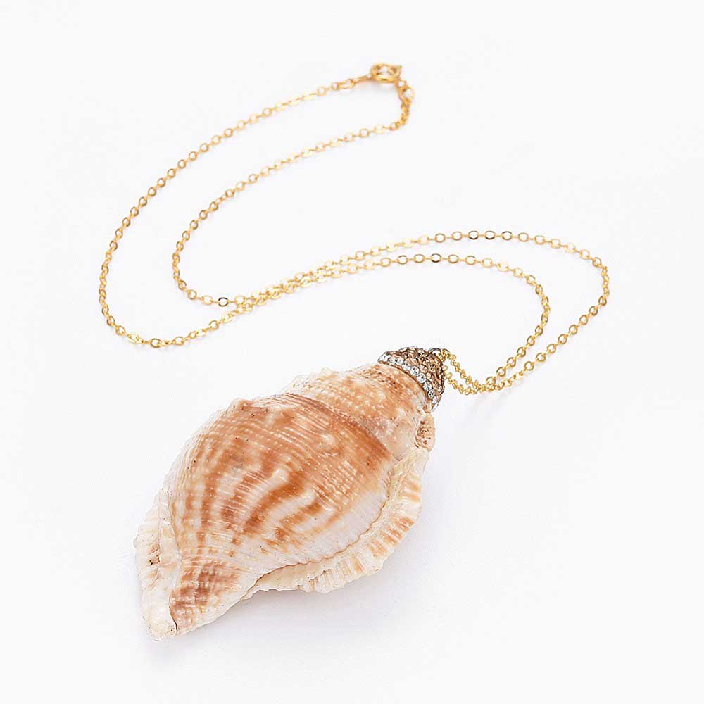 Schelpenketting met goud edelstaal en glitters | Schelpen ketting Bright Golden Spiral Shell