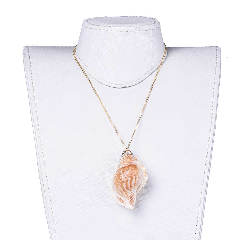 Schelpenketting met goud edelstaal en glitters op buste | Schelpen ketting Bright Golden Spiral Shell