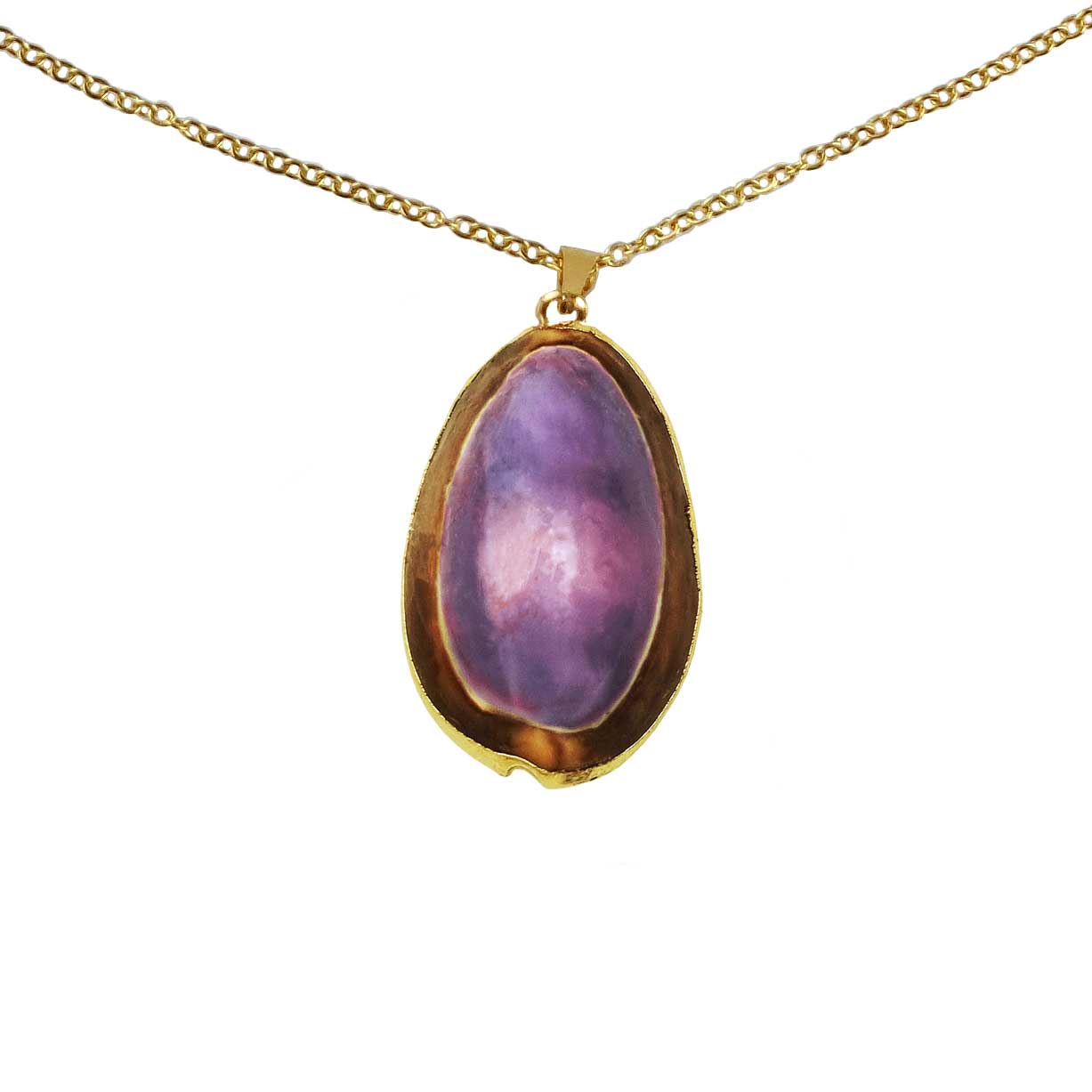 Paarse schelpen ketting met hanger en goud edelstaal | Shell Cowrie Purple