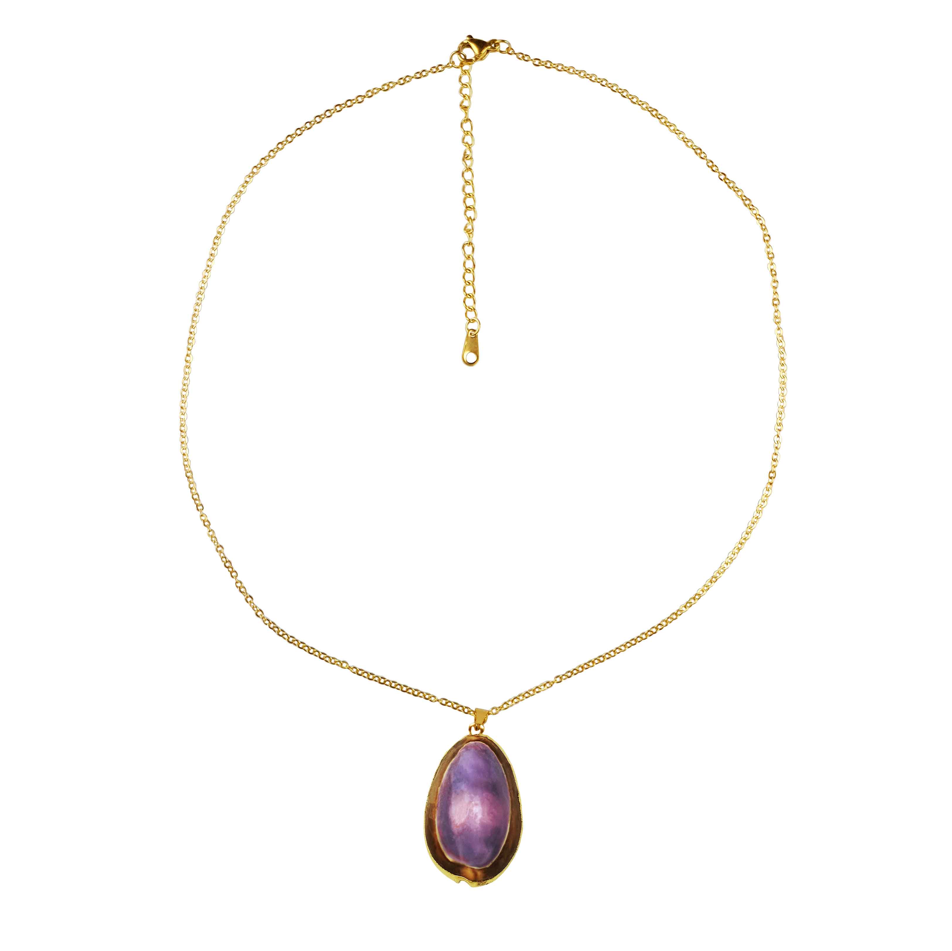Paarse schelpenketting met schelpen hanger aan goud edelstalen ketting | Shell Cowrie Purple