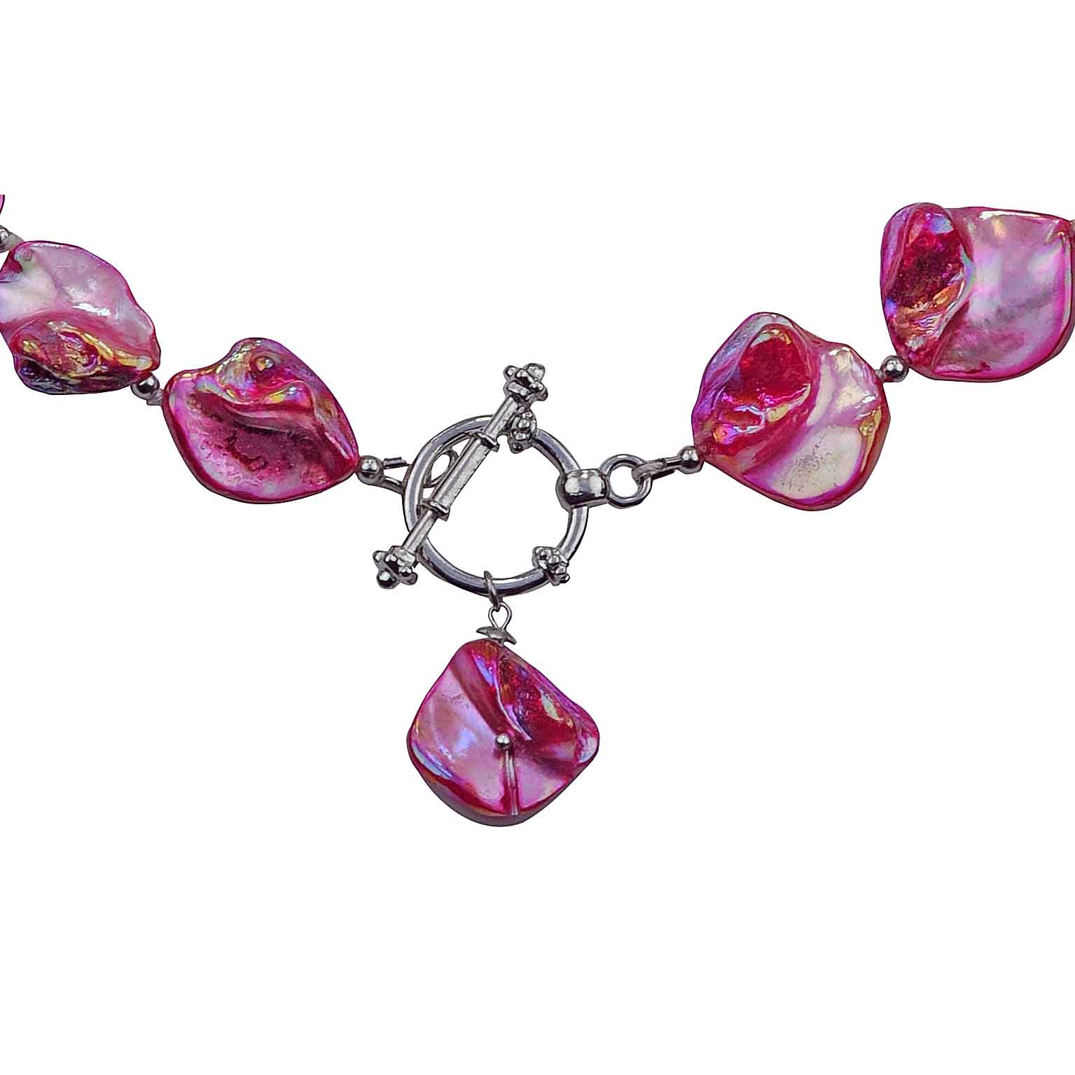 Slotje van pink gekleurde parelmoeren schelpen ketting | set Shell AB Pink