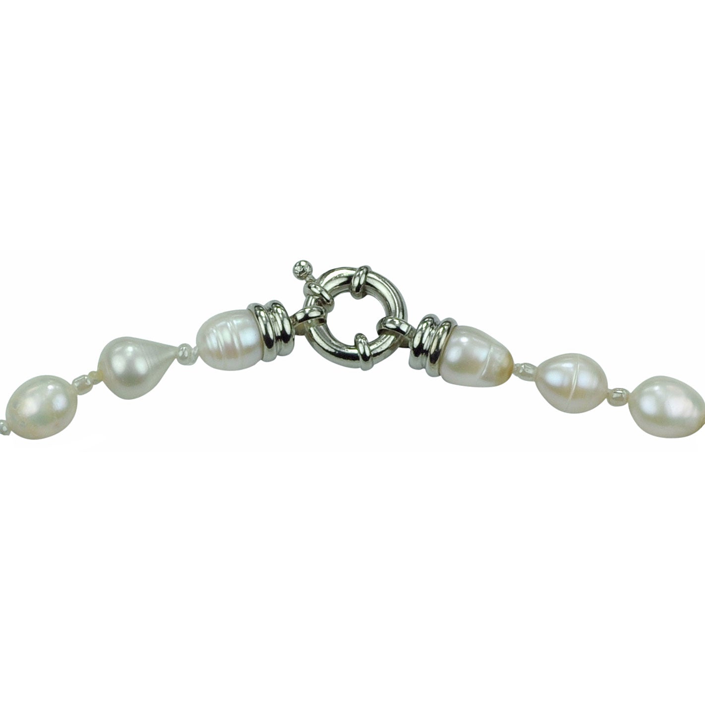 Slotje van zoetwater parelketting met witte parels, en kralen met Delfts blauw motief | Hollands Glorie Tulp Wit