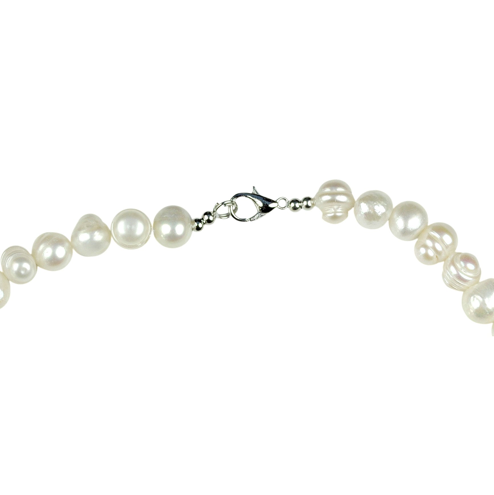 Slotje van zoetwater parelketting met witte parels, stras steentjes en sterling zilver (925) | Maxima