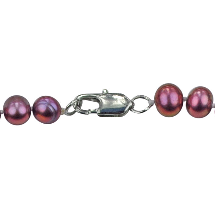 Slotje van handgeknoopte zoetwater parelketting met rood paarse parels en sterling zilver (925) | Rella