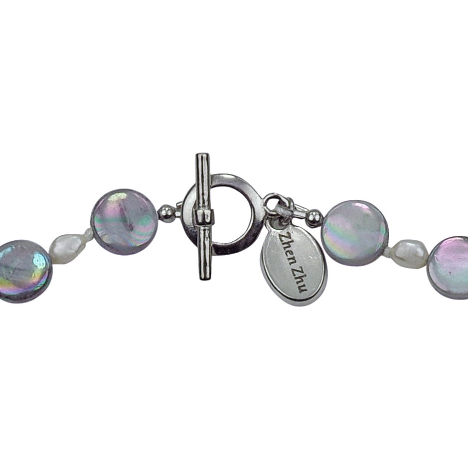 Slotje van zoetwater parel edelstaal met witte parels, grijs parelmoeren en zilver edelstaal | Pearl Grey Shell R