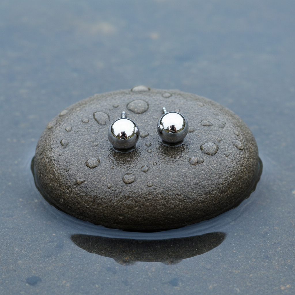Verzilverde oorknopjes liggend op steen | Molly