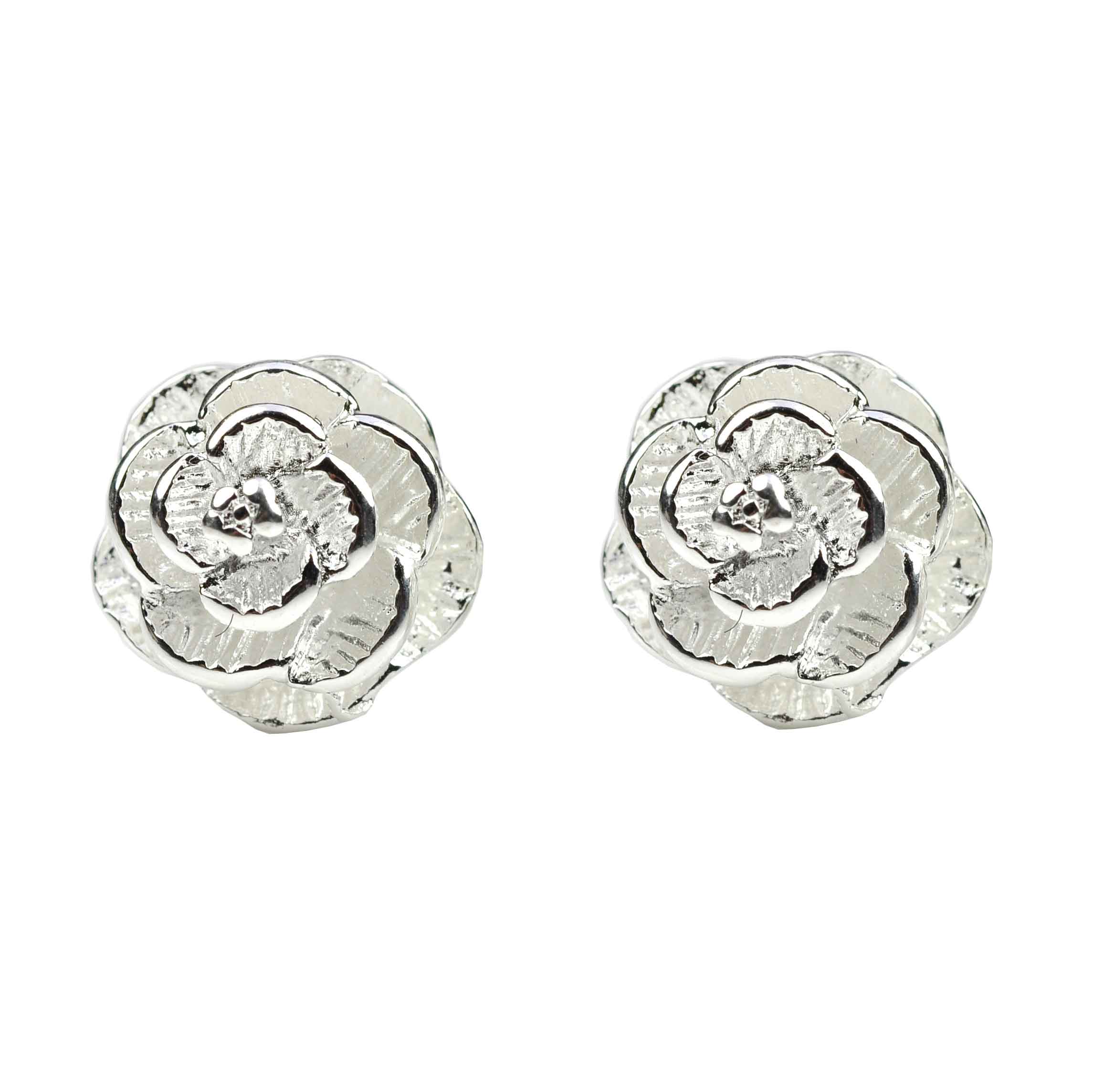 Verzilverde oorknoppen in de vorm van een bloem vooraanzicht | Silver Flower