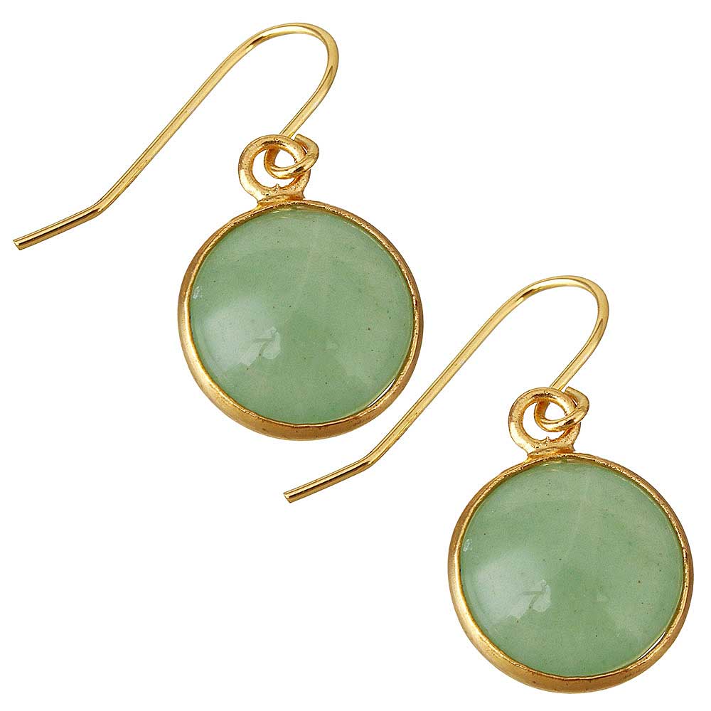Groene edelstenen oorbellen met aventurien en goud edelstaal schuin liggend | Green Aventurine Gold Round