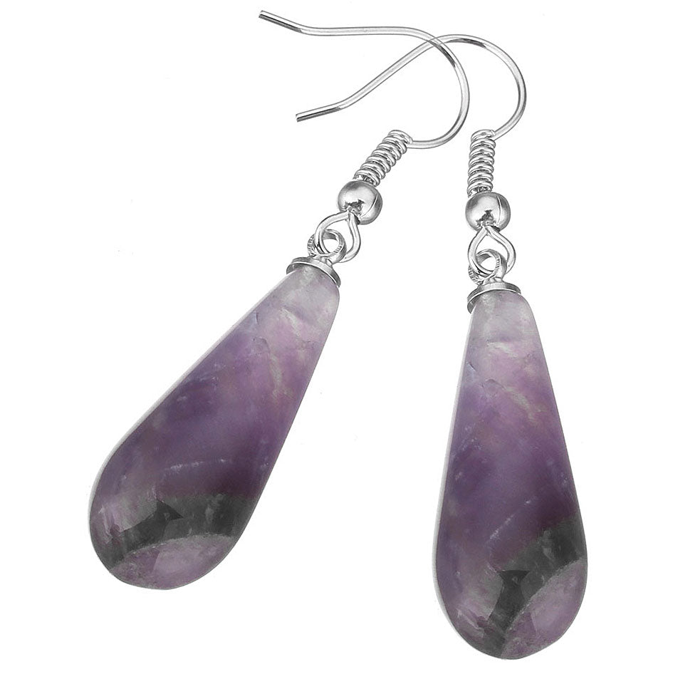 Paarse edelstenen oorbellen met amethist en sterling zilver (925) liggend | Amethyst Long Drop