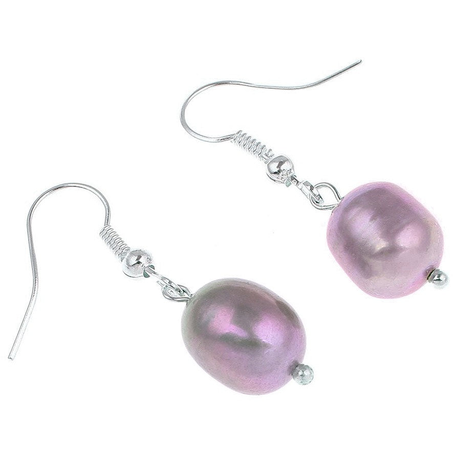 Grijs roze zoetwater parel oorbellen met sterling zilver (925) liggend | Big Grey Rice Pearl