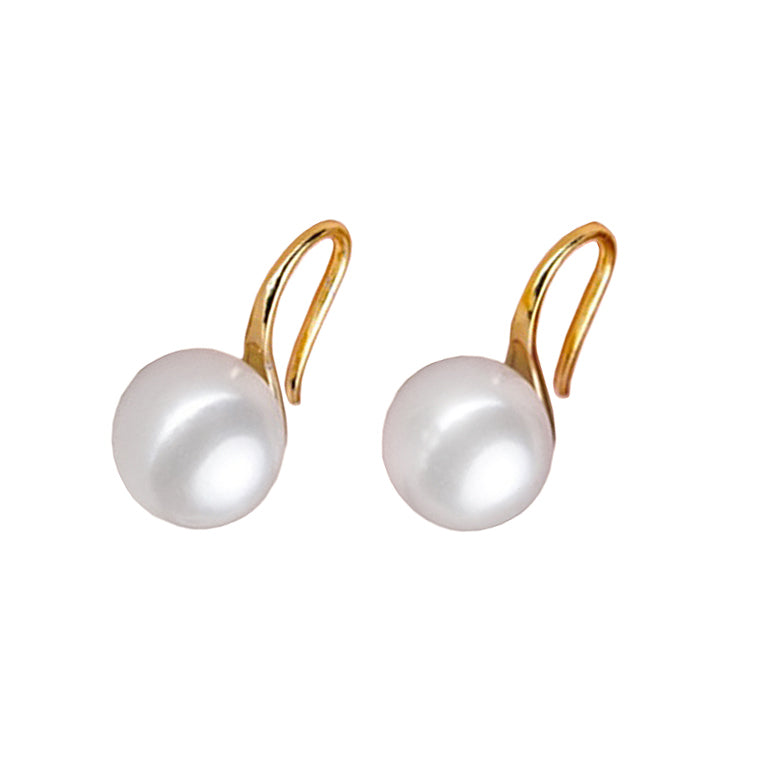 Witte parel oorbellen met goud, zijaanzicht | Leis Gold W