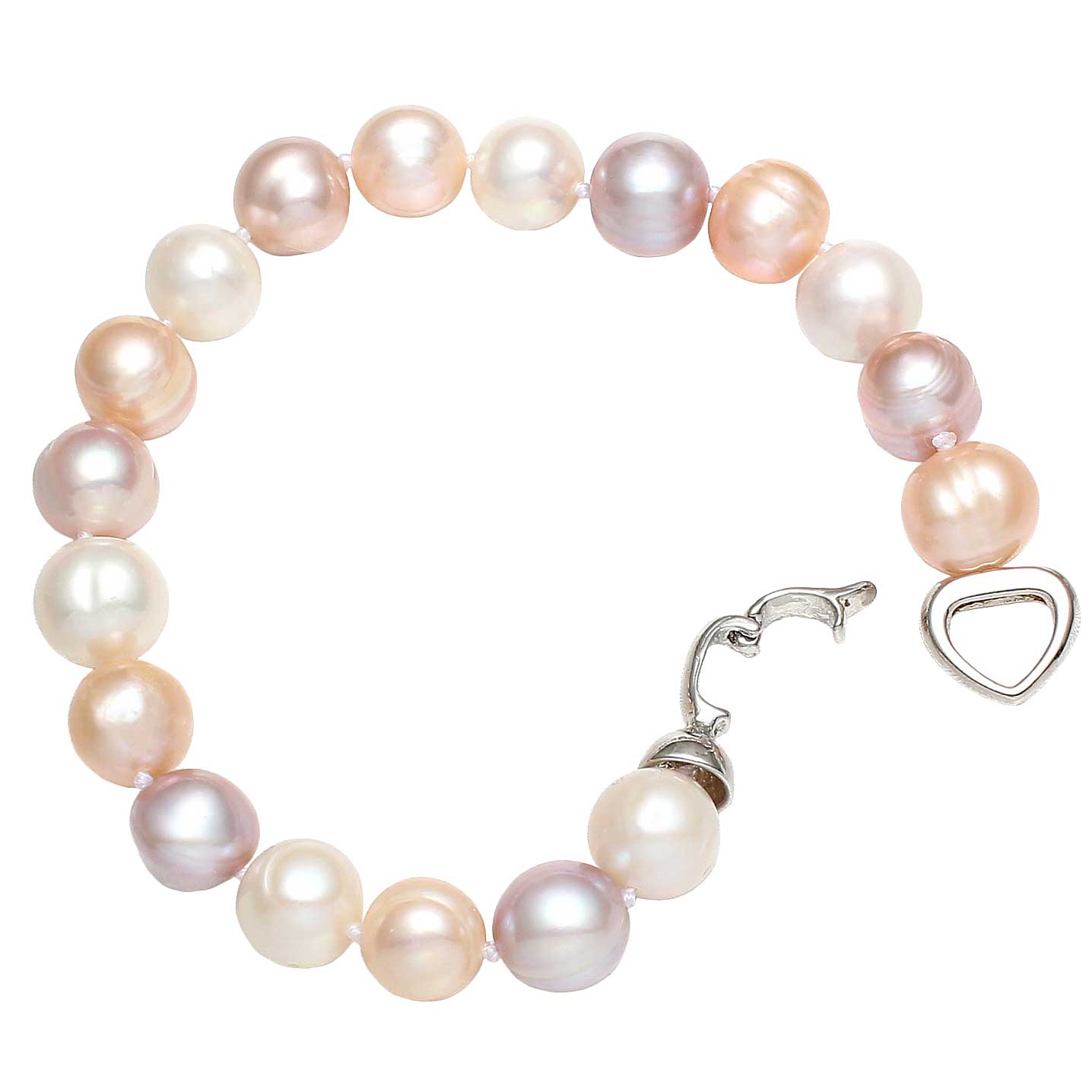 Zoetwater parel armband met witte, zalm en roze parels met open slotje | Big Bold Soft Colors