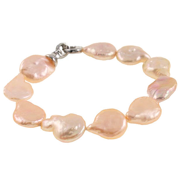 Zoetwater parel armband met zalm kleurige coin parels, zijaanzicht | Coin Peach