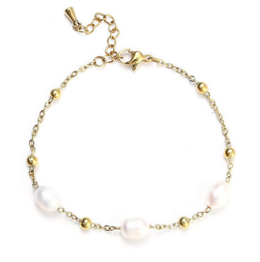 Wit zoetwater parel armband met goud edelstaal | Parel armband Eline Goud