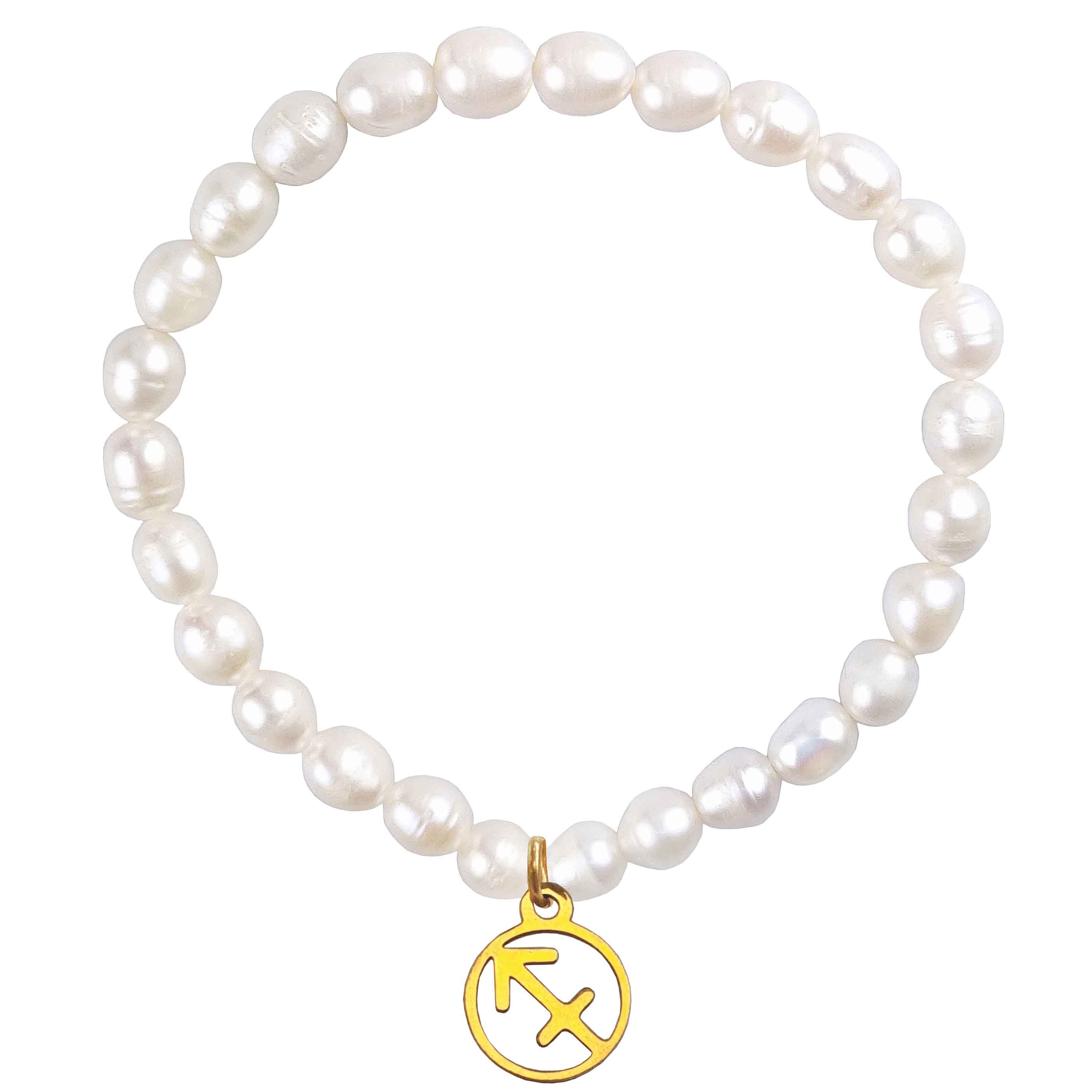 Wit zoetwater parel armband met gouden symbool sterrenbeeld boogschutter | Parel armband Gouden sterrenbeeld Boogschutter