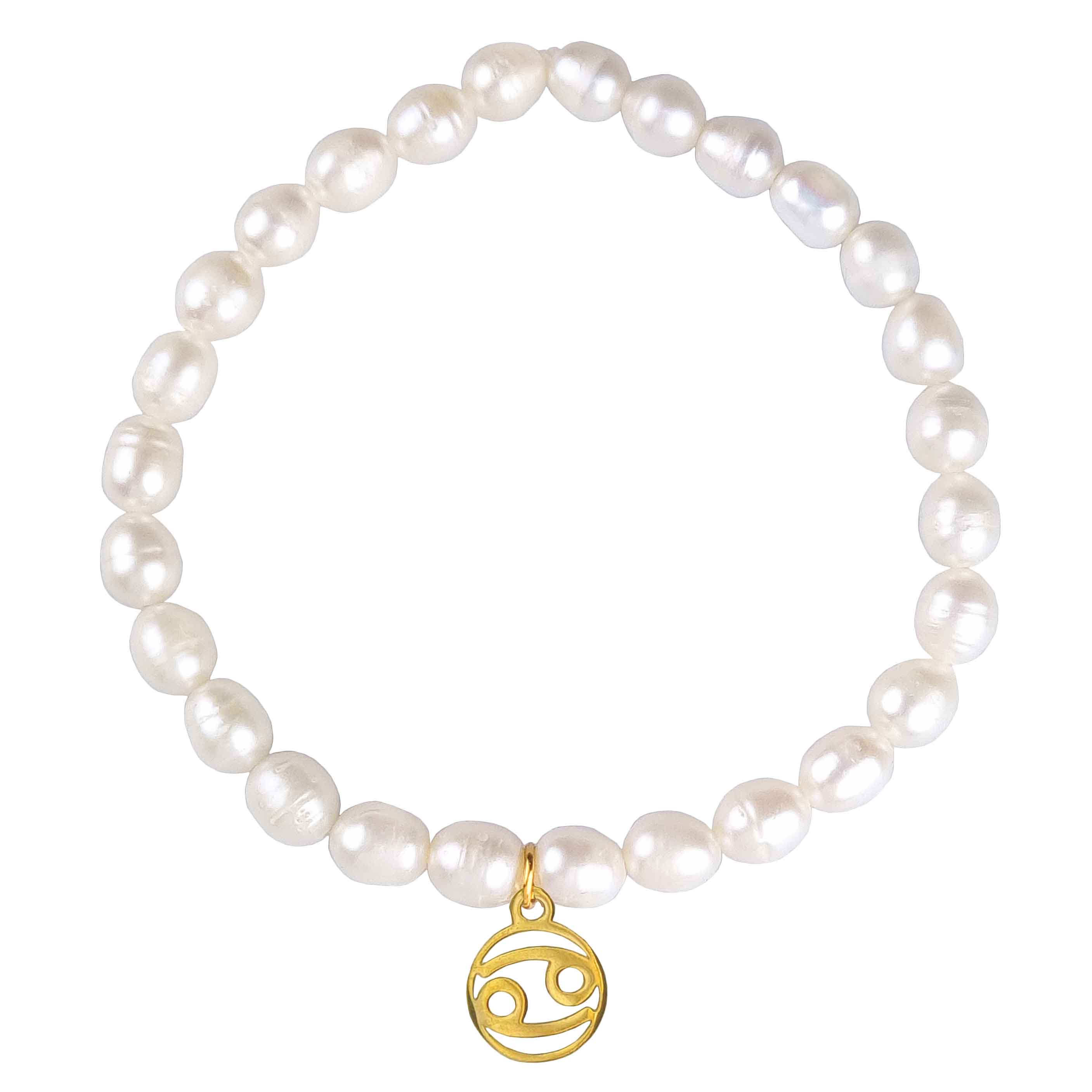 Wit zoetwater parel armband met goud edelstalen bedeltje van sterrenbeeld Kreeft | Gouden Sterrenbeeld Kreeft