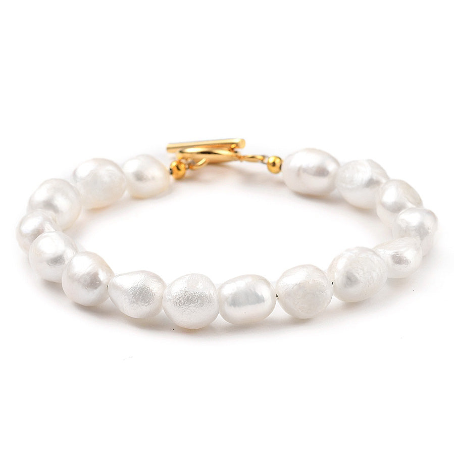 Wit zoetwater parel armband met goud edelstaal | Lana