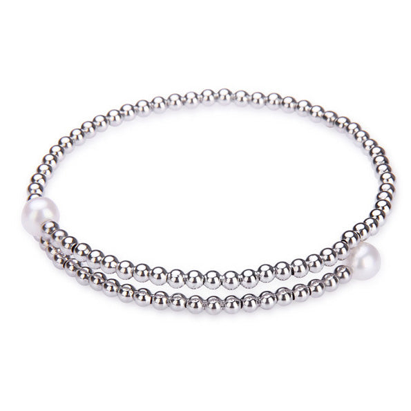 Wit zoetwater parel wikkel armband met zilver edelstaal - Liana