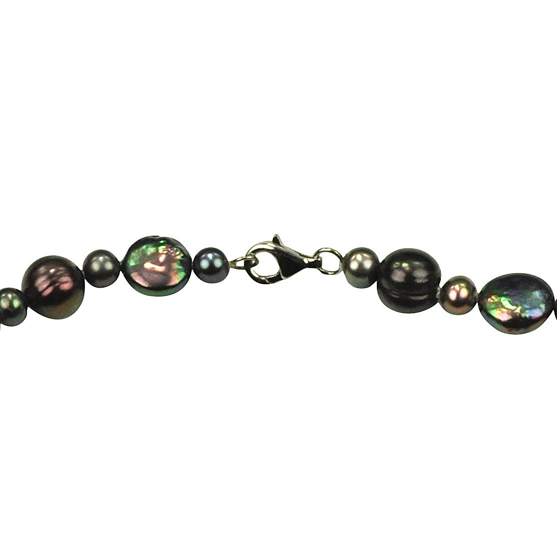 Slotje van zoetwater parel armband met groen zwarte parels en sterling zilver (925) | Peacoin