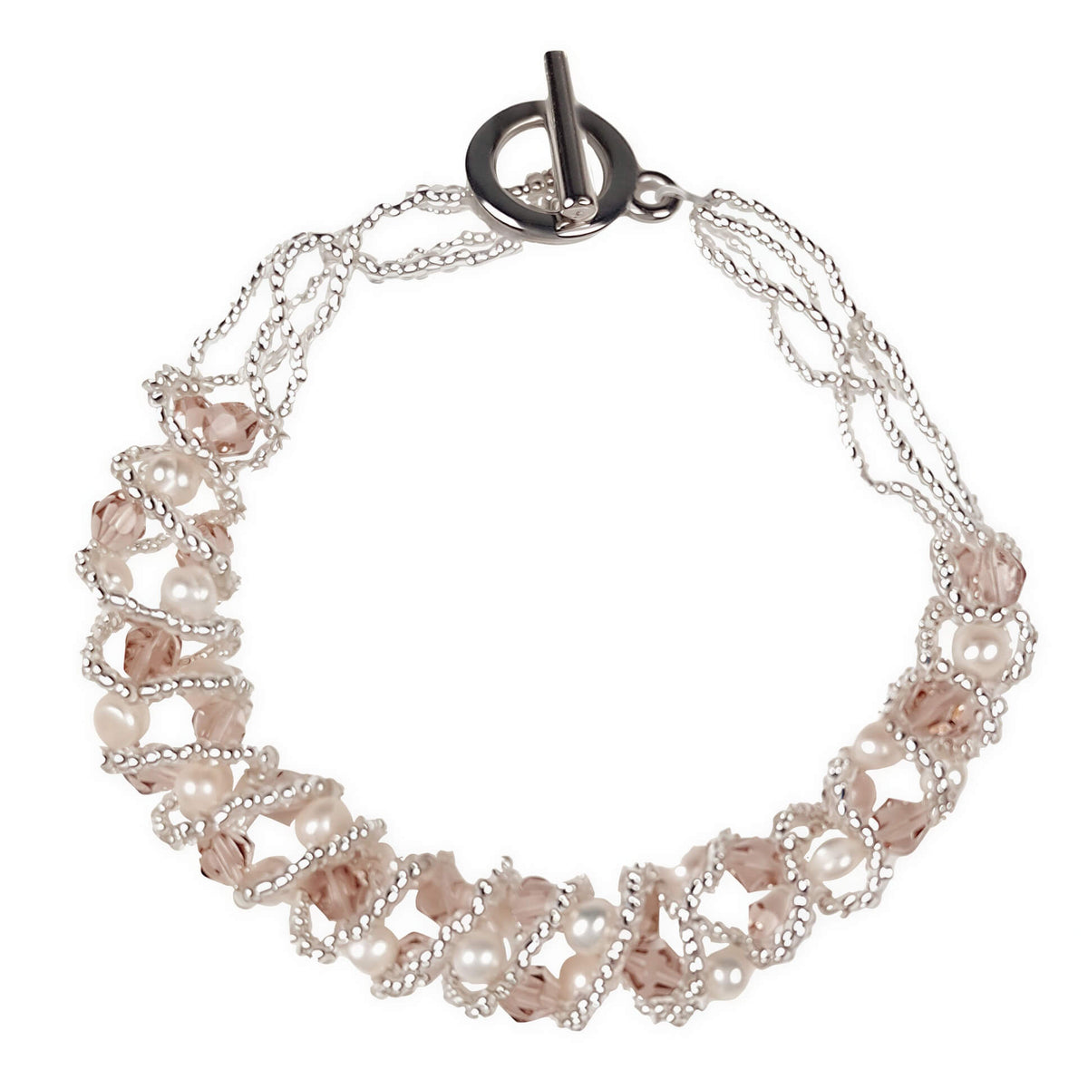 Witte zoetwater parel armband met beige glaskristallen | set Pearl Crystal Clear