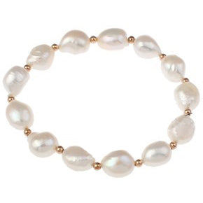 Wit zoetwater parel armband met rose goud, elastisch wit parel armband | Pearl Rosé
