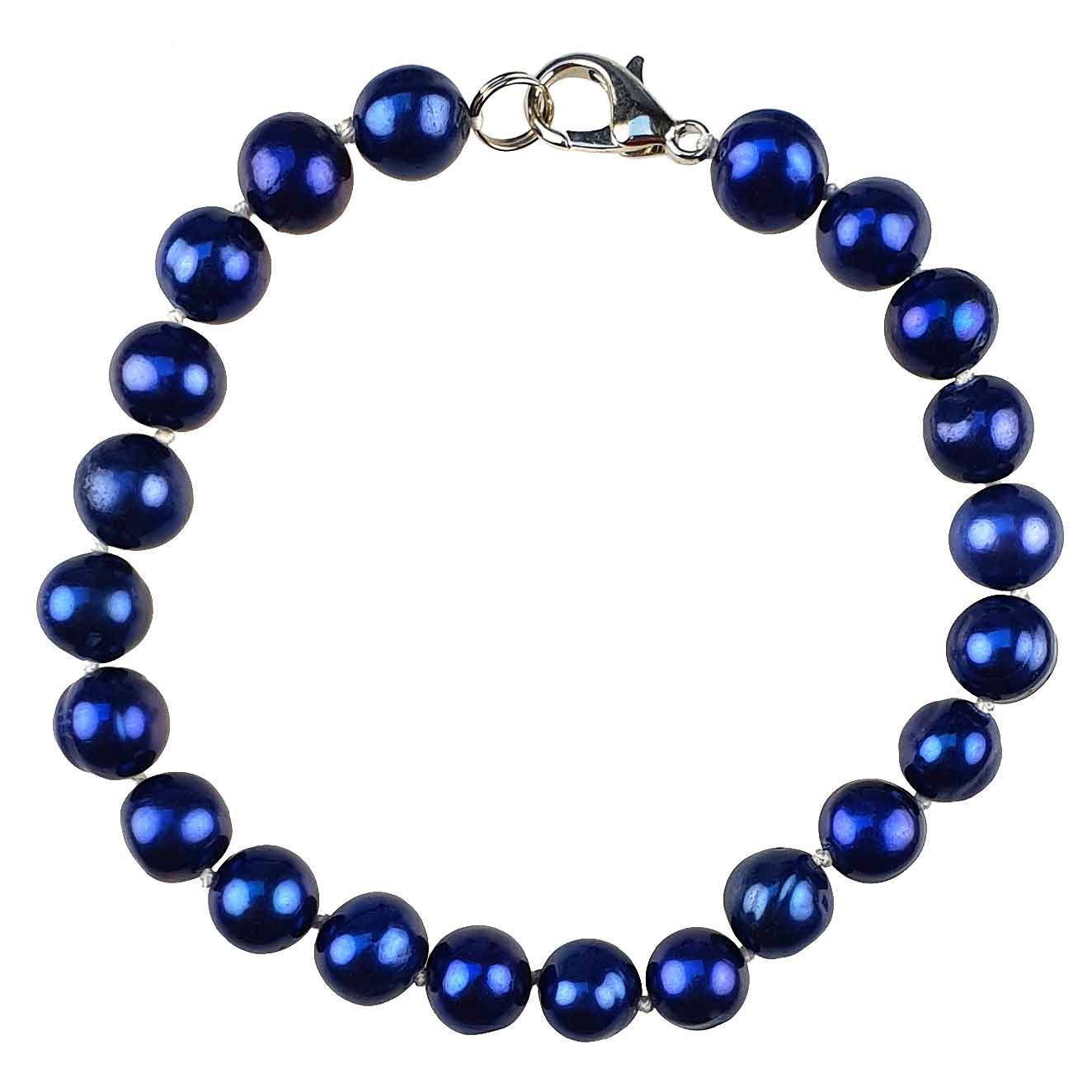 Handgeknoopte zoetwater parel armband met cobalt blauwe parels | set Pearl Royal Blue