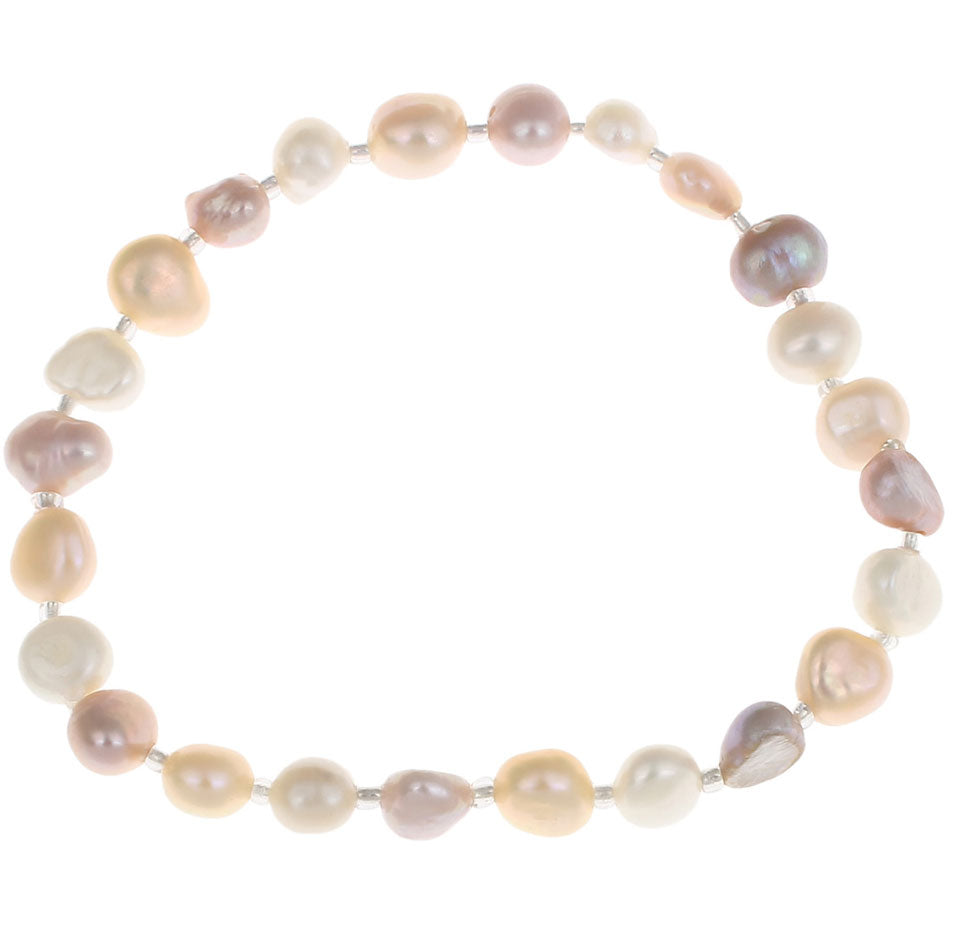 Zoetwater parel armband met pastel kleurige parels, elastisch | Seed Bead Soft Colors