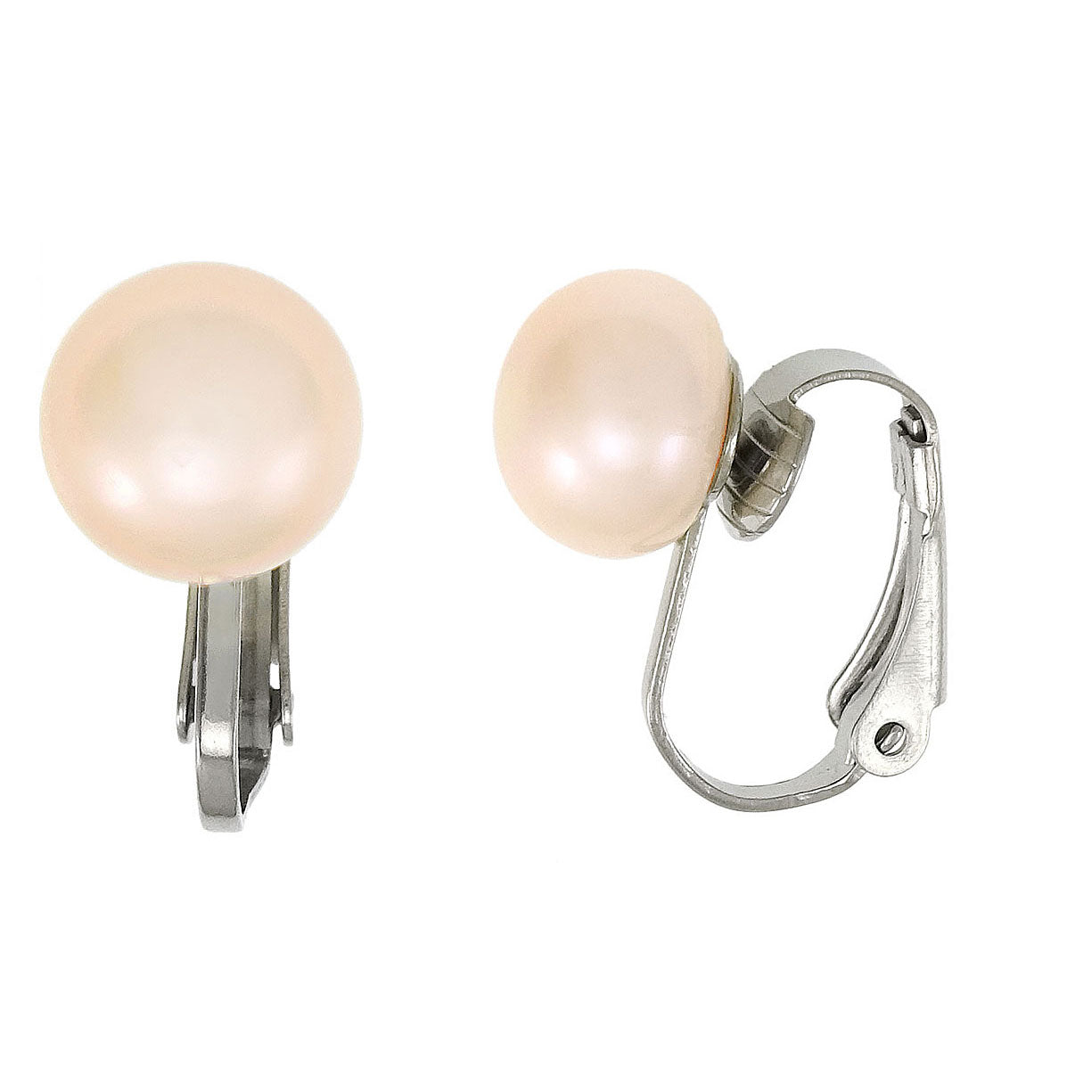 Zoetwater parel clip oorbellen met licht zalm kleurige parels en edelstaal | Clip Pearl Powder