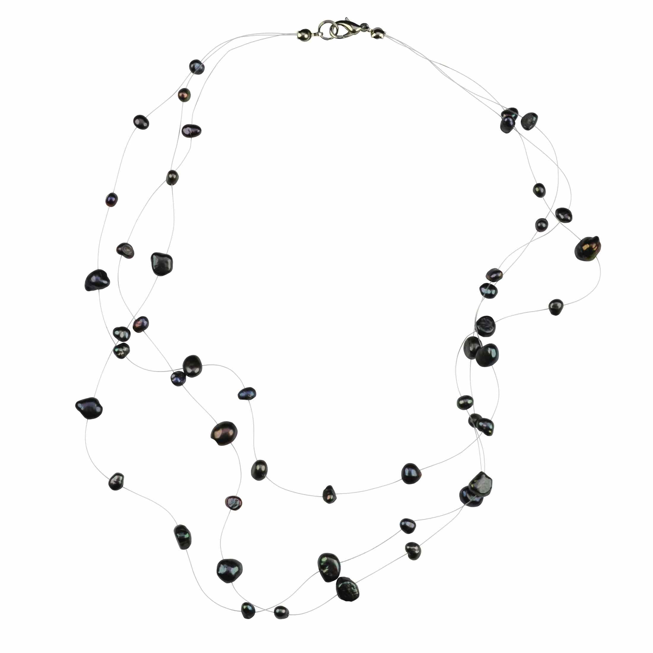 Zoetwater parelketting met zwart blauwe parels in 3 rijen en sterling zilver (925) | Jill B