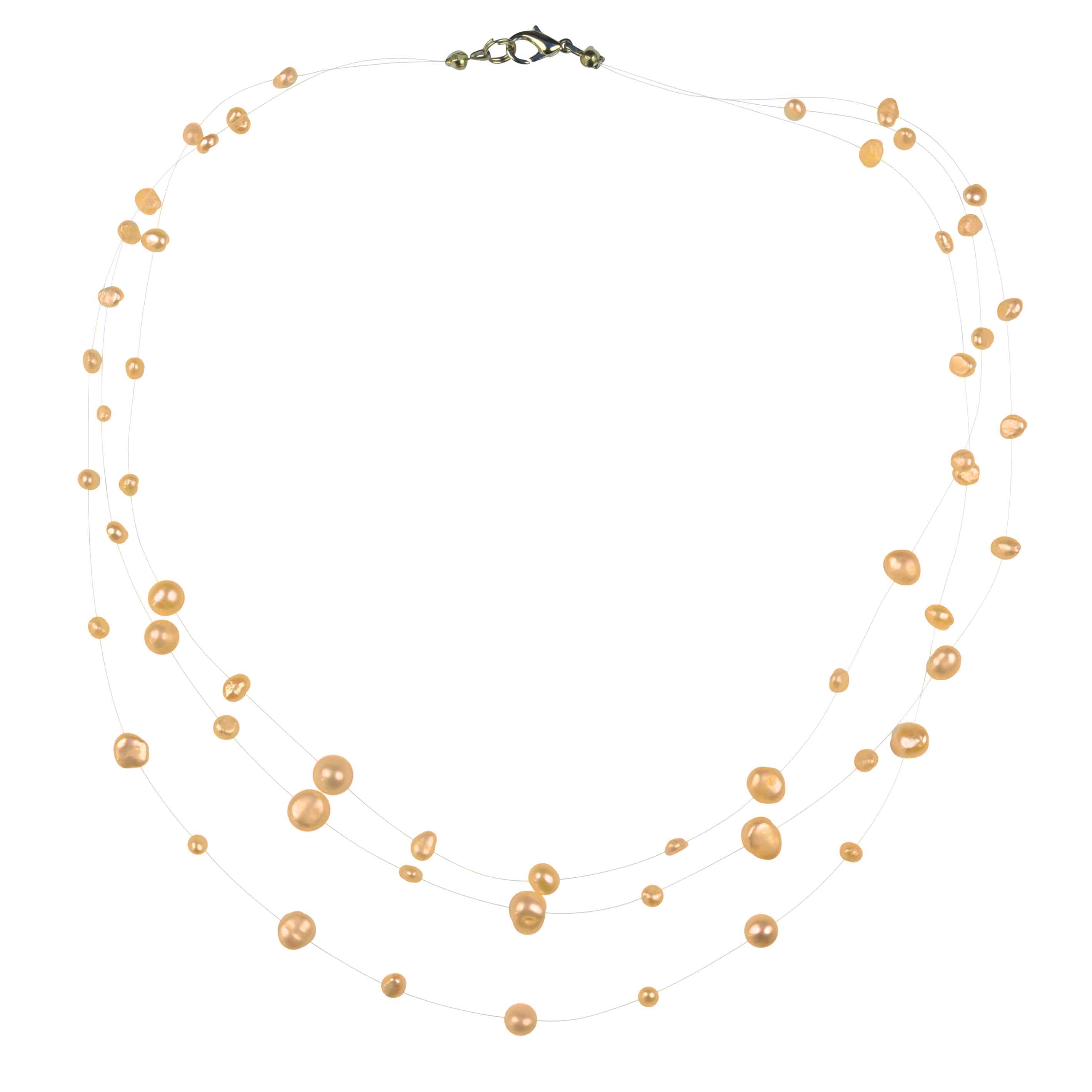 Zoetwater parelketting met zalm kleurige parels in 3 rijen en sterling zilveren slotje (925) | Jill Z