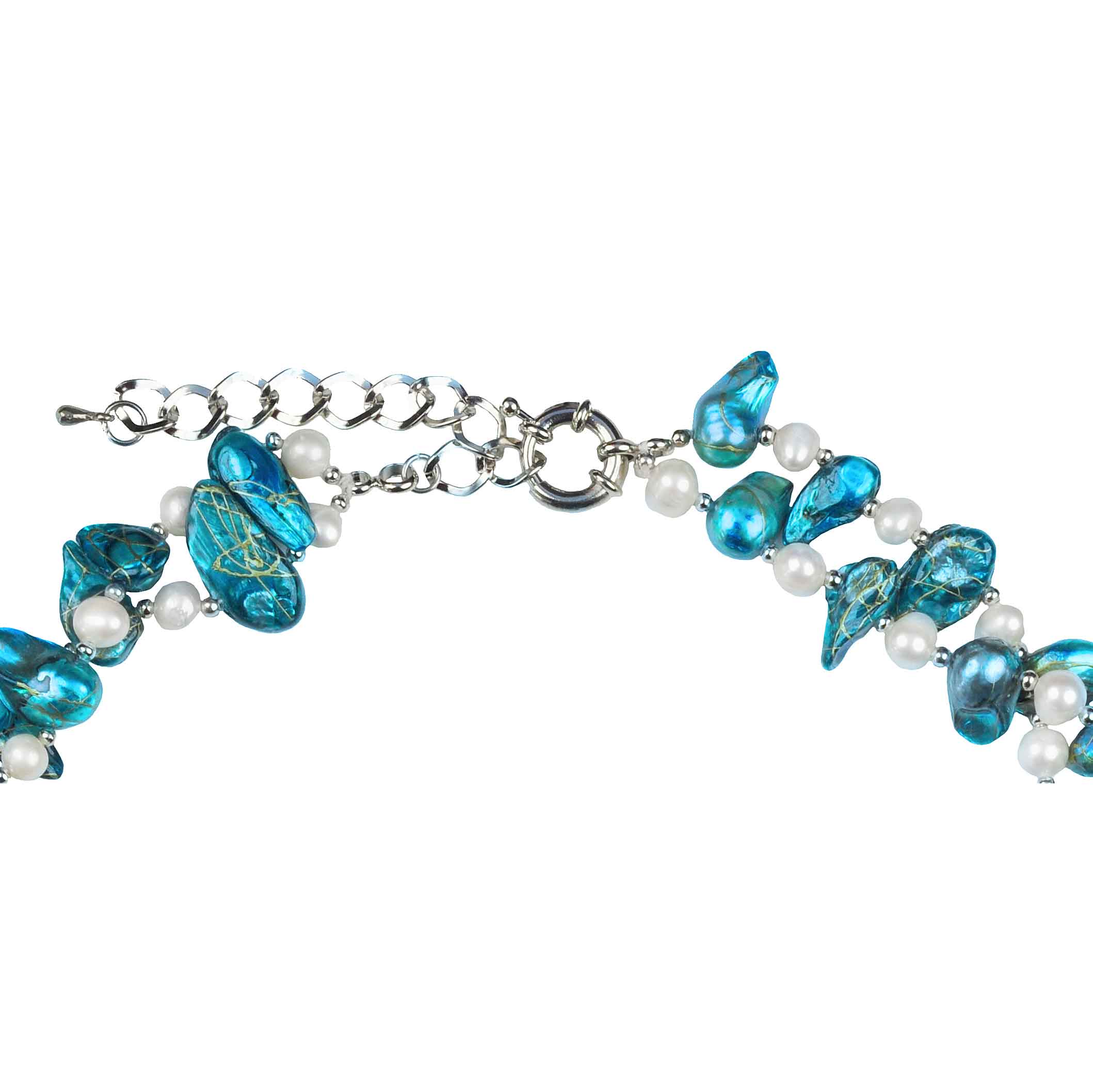 Slotje van wit blauwe zoetwater parelketting met sterling zilver (925) | Turtle Aqua