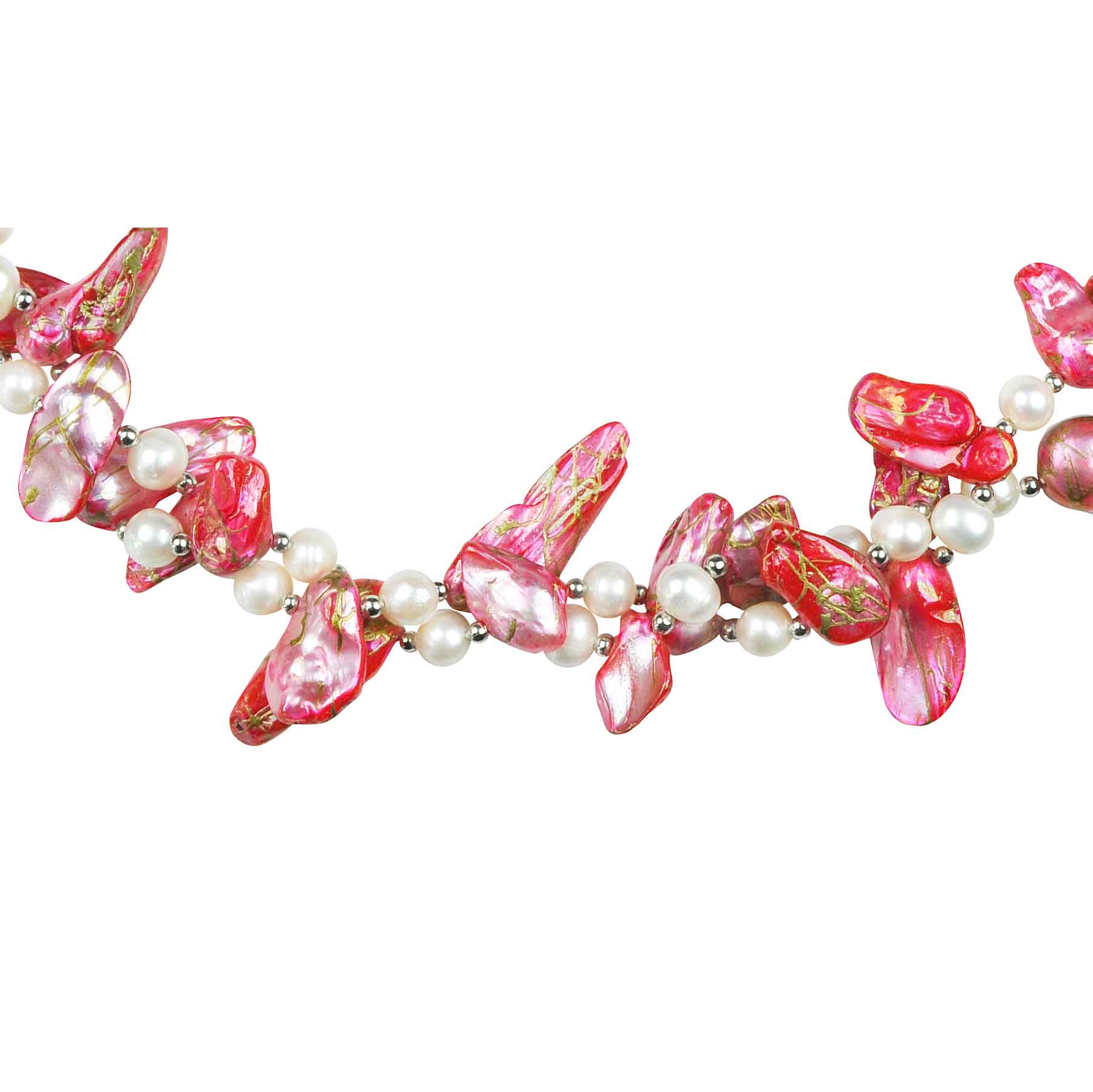 Detail van wit roze parelketting in 2 rijen met sterling zilver (925) | Turtle Pink