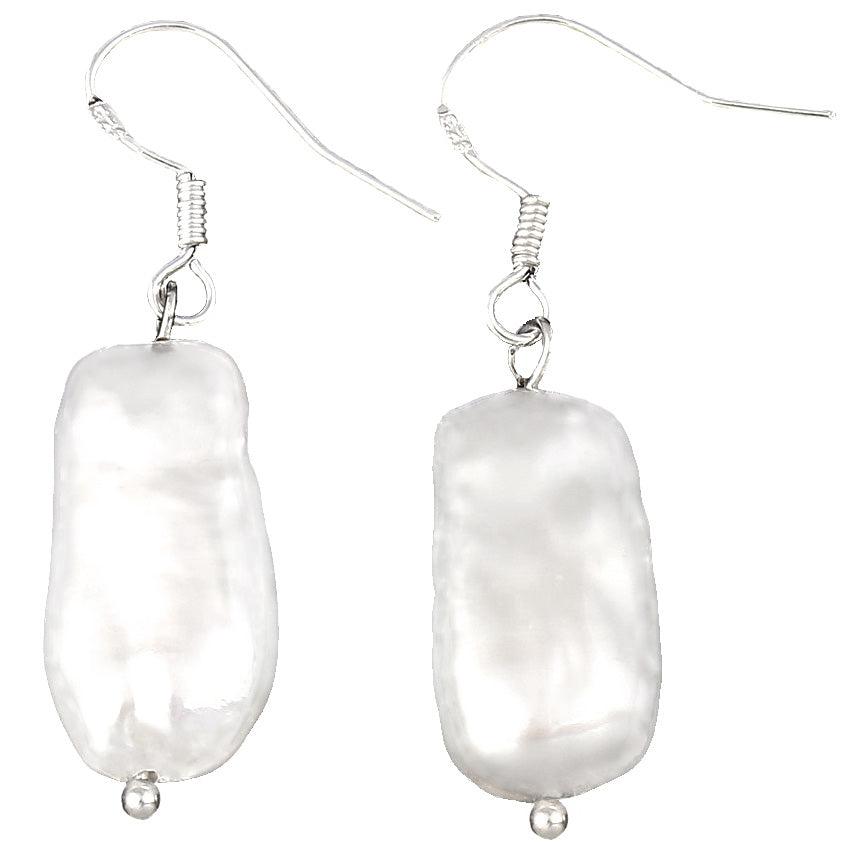 Zoetwater parel oorbellen met witte rechthoekige parels en sterling zilver (925), zijkant | Pearl Rectangle White