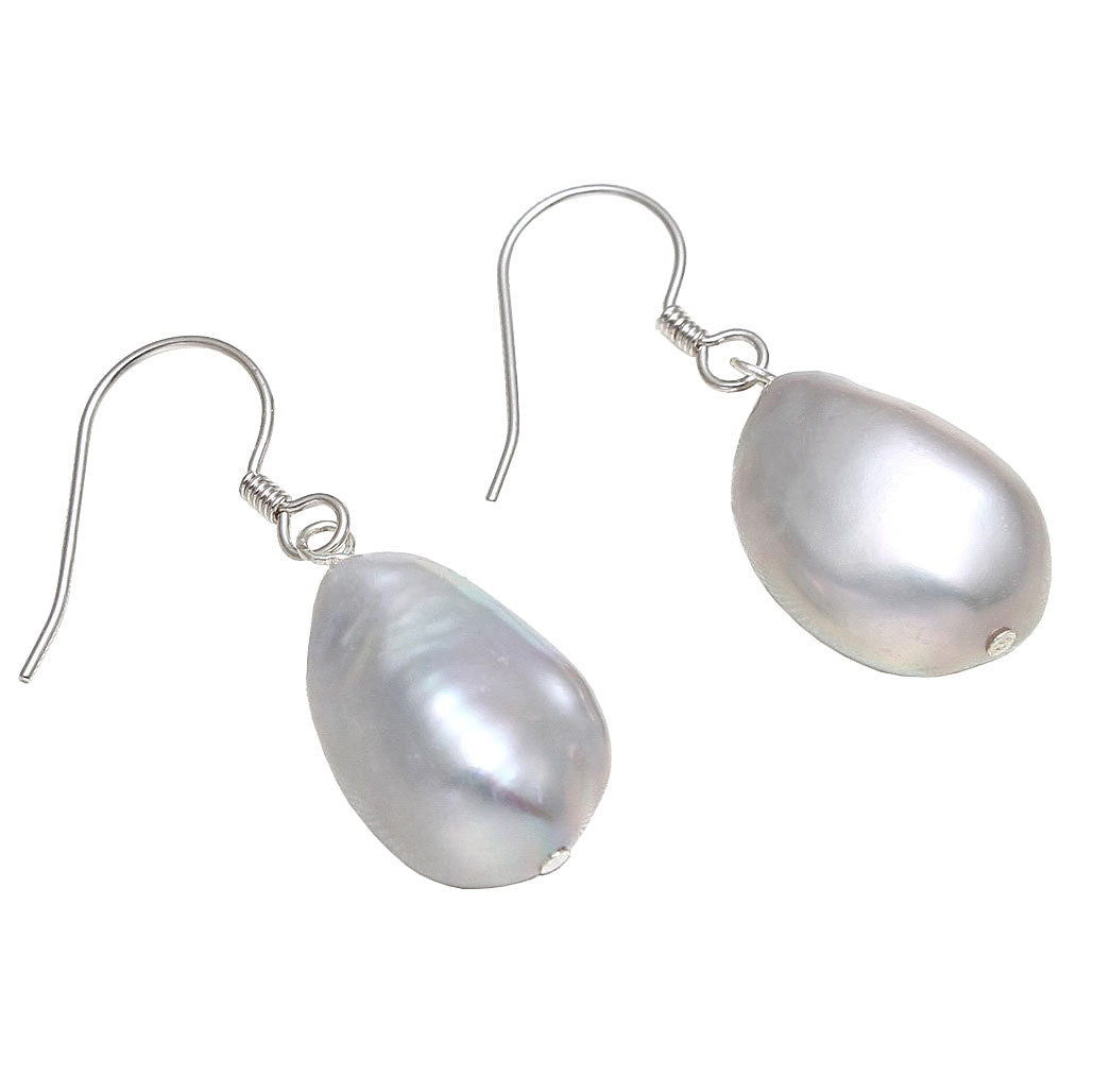 Grijze barok parels met sterling zilver liggend | Big Grey Dangling Baroque Pearl